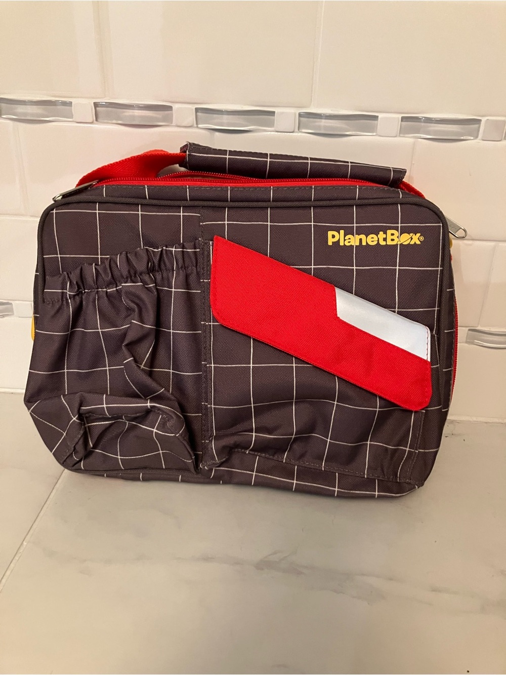 PlanetBox Kids lunch Bag - hrey with Red Accent. Yellow inside. (No metal box)